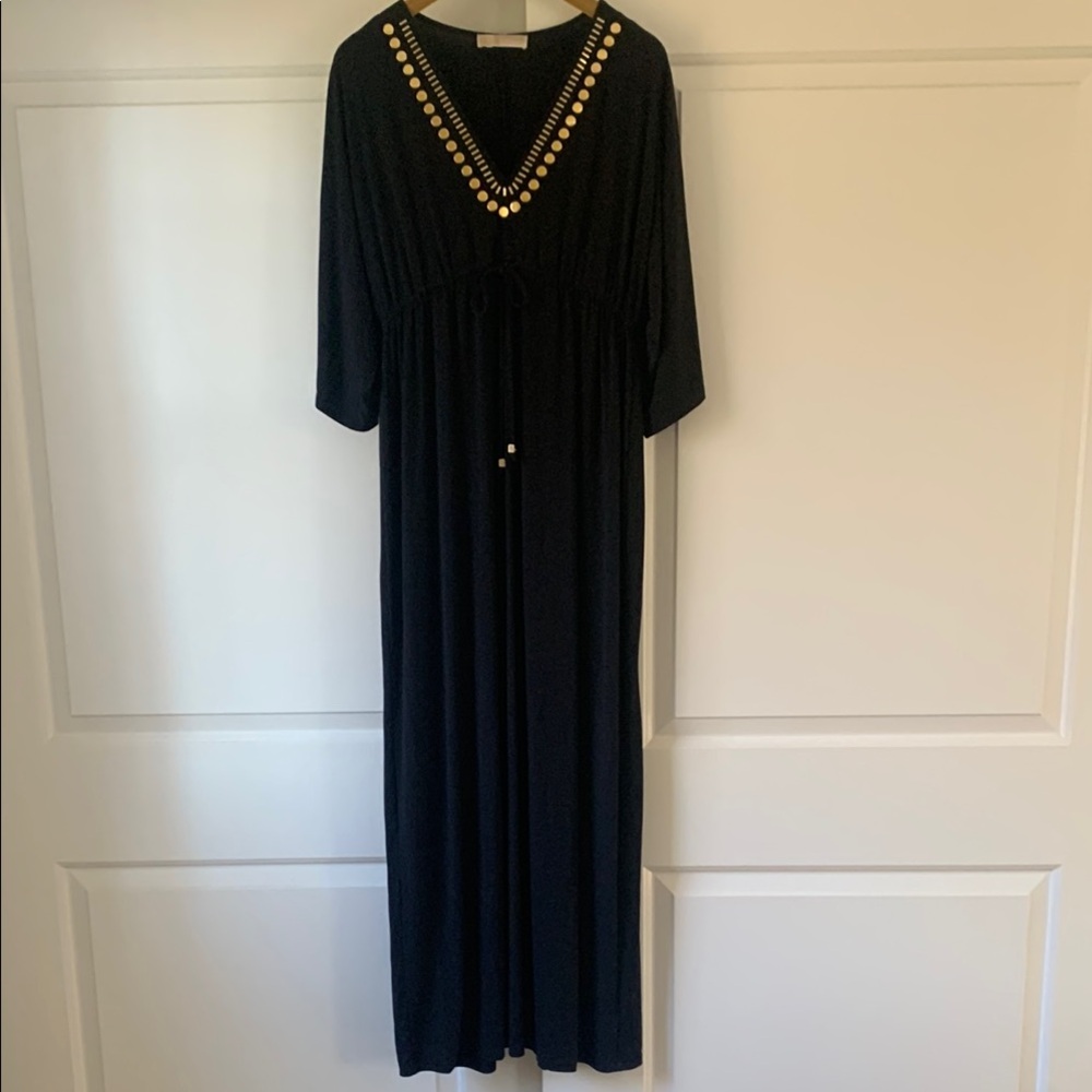 Elegant Black Maxi Dress with Gold Accents